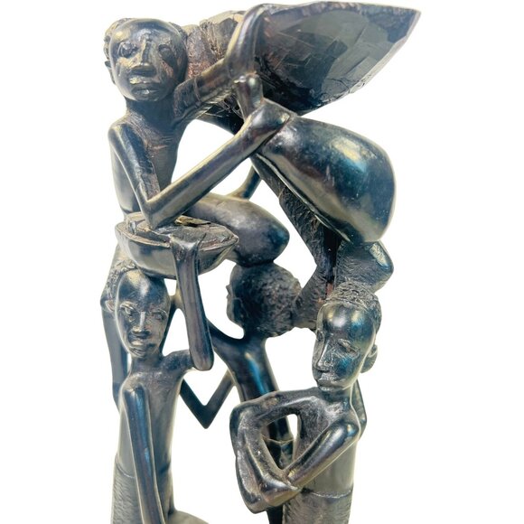 Hand-Carved Ebony Wood African Tree of Life Sculpture Tribal Art Natural Cracks - Picture 2 of 10